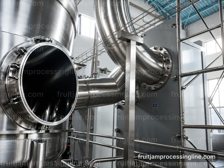 industrial fruit jam processing line, installation and maintenance: batch mixing with controlled concentration section connection view