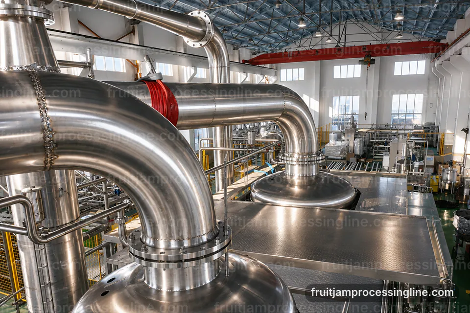 industrial fruit jam processing line, plant integration: batch mixing with controlled concentration section operating stage