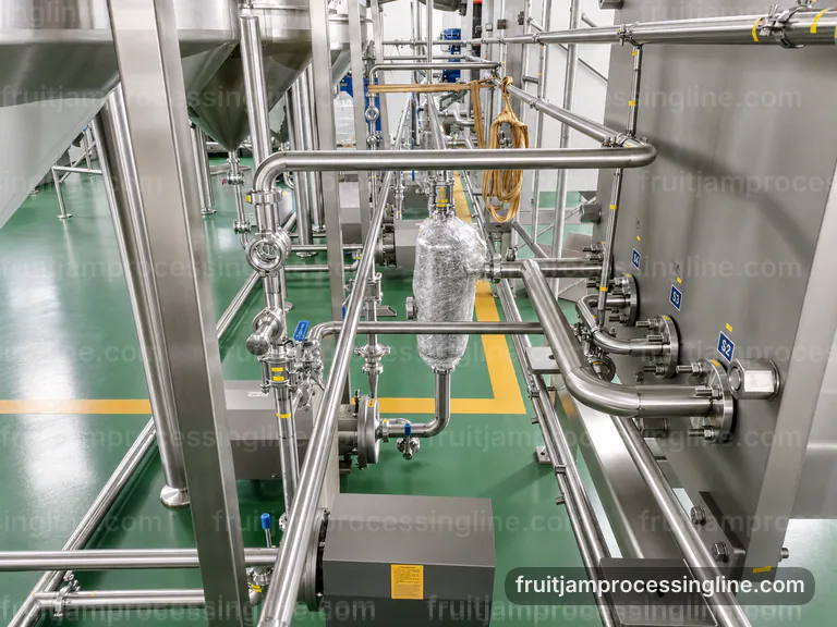 industrial fruit jam processing line, applied process engineering: batch mixing with controlled concentration section connection view
