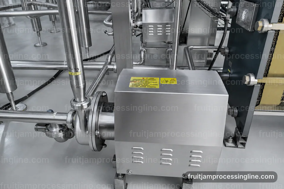 industrial fruit jam processing line, process sequence: batch mixing with controlled concentration section operating stage