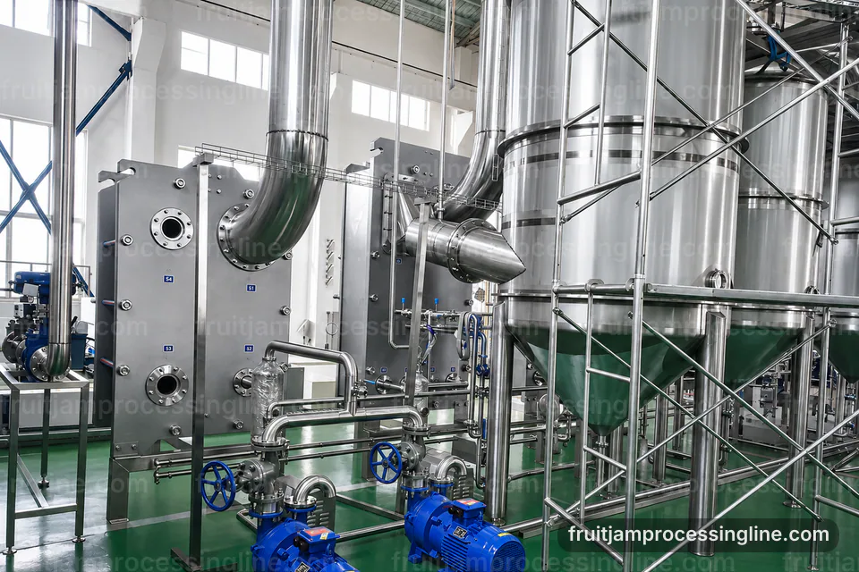 Industrial Fruit Jam Processing Line: Performance Troubleshooting Operating Stage industrial fruit jam processing line, performance troubleshooting: batch mixing with controlled concentration section operating stage