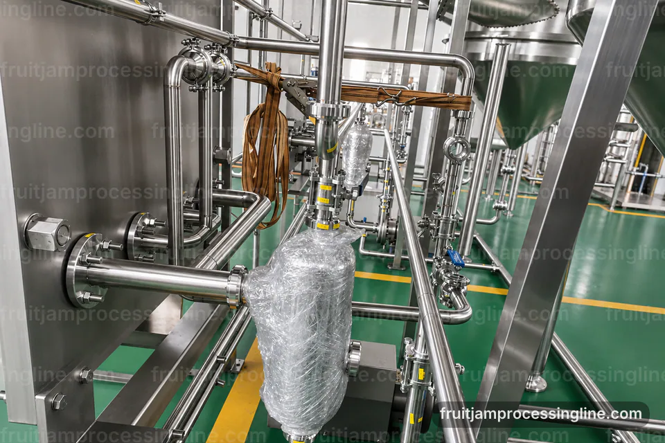 industrial fruit jam processing line, configuration options: batch mixing with controlled concentration section operating stage